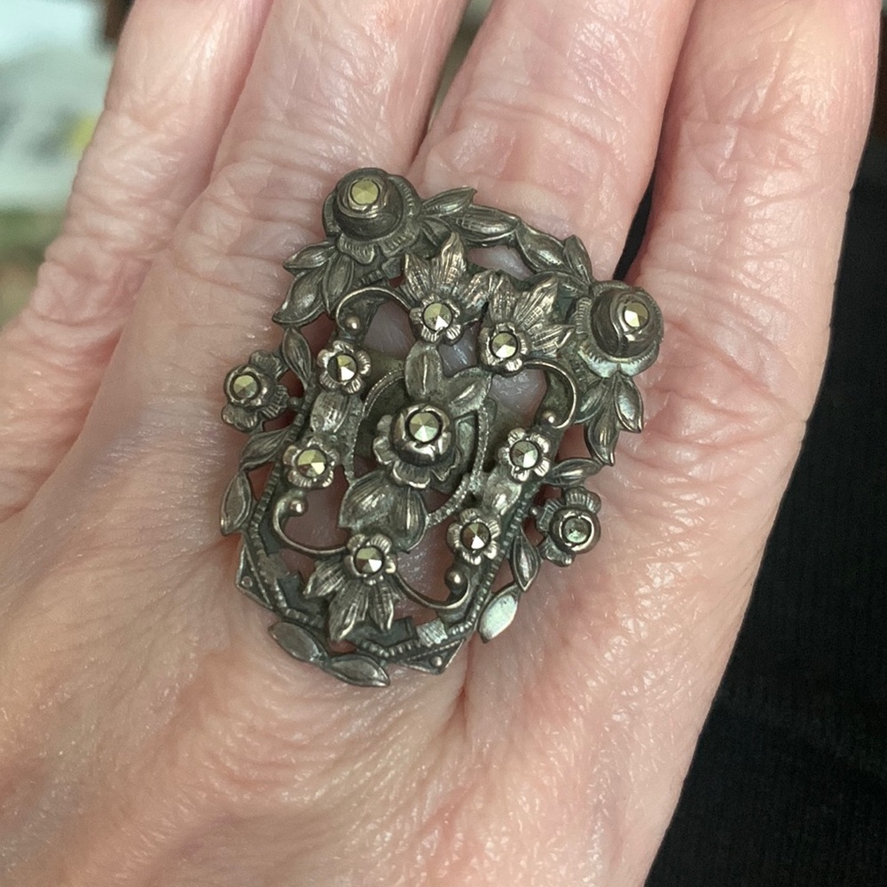 Vintage Marcasite Statement Ring.  Highly Detailed